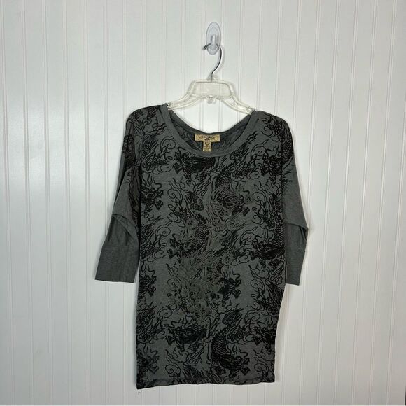 ed hardy Top Small Grey Dragon Burnout Dolman Sleeve Y2K - Picture 1 of 8